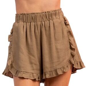 New In High Waist Tan Ruffle Trim‎ Shorts